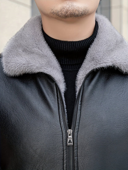 Niels | Warm fleece PU jacket in solid colour