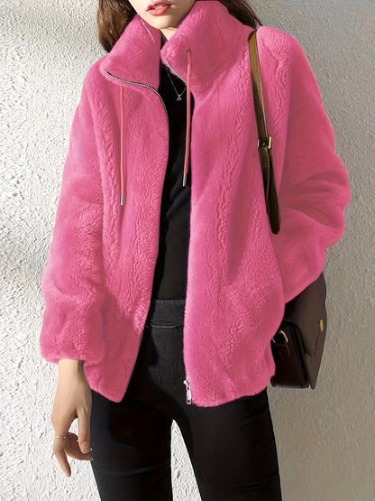 Nina | Casual warm teddy coat with drawstring and zip