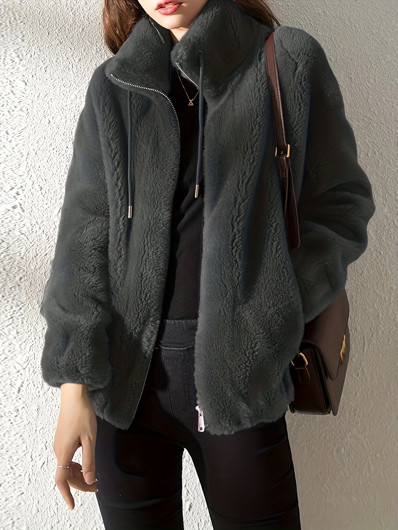 Nina | Casual warm teddy coat with drawstring and zip