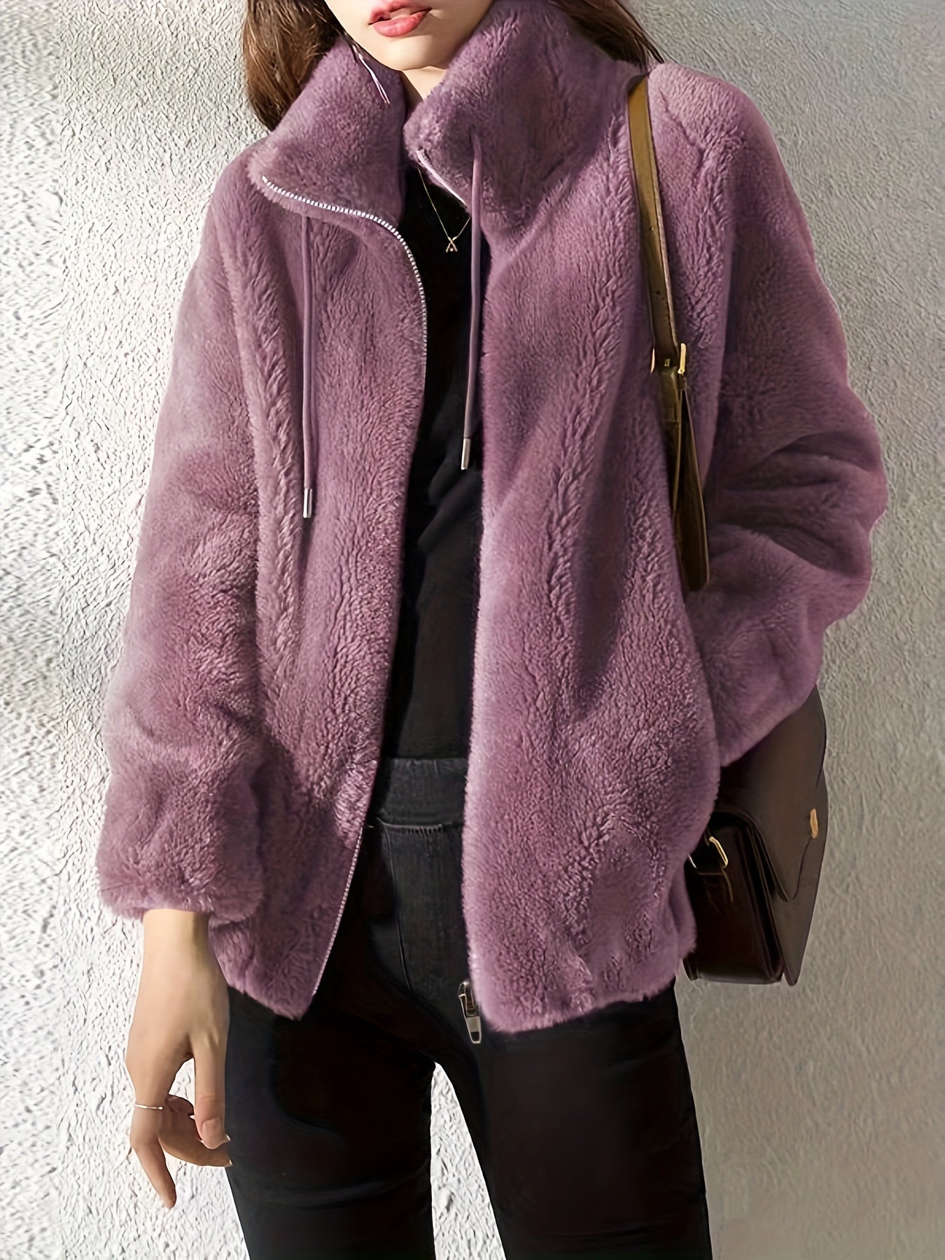 Nina | Casual warm teddy coat with drawstring and zip