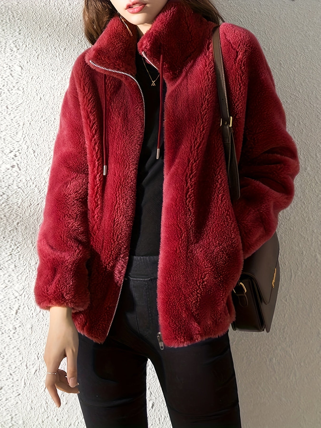 Nina | Casual warm teddy coat with drawstring and zip