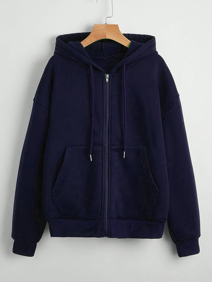 Nina | Plain Colour Hoodie with Drawstring and Thick Zip