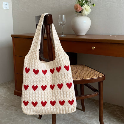 Nina | Knitted Heart Pattern Shopper Bag