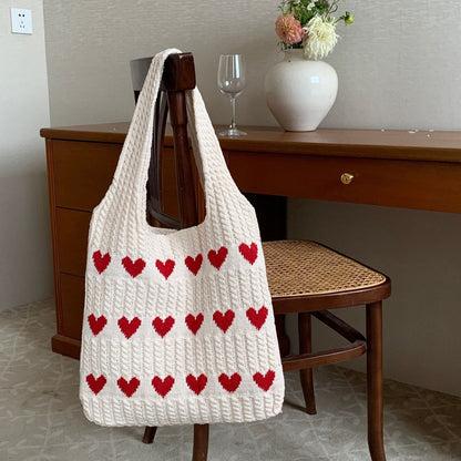 Nina | Knitted Heart Pattern Shopper Bag