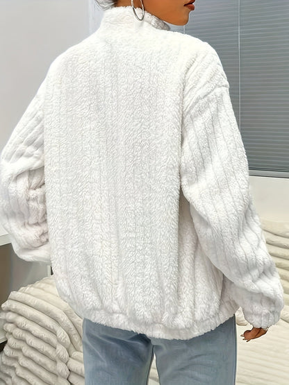 Nina | Zip Teddy Jacket with Ribs and Long Sleeves