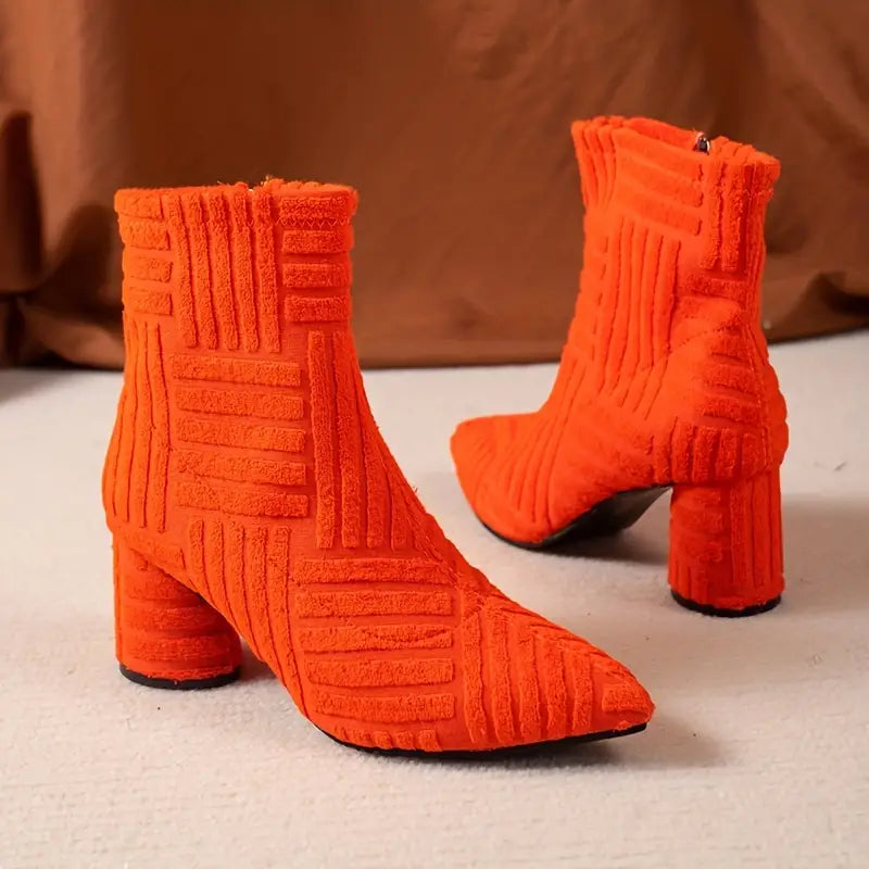 Nina | Summer Orange Ladies' Boots with Thick Heel