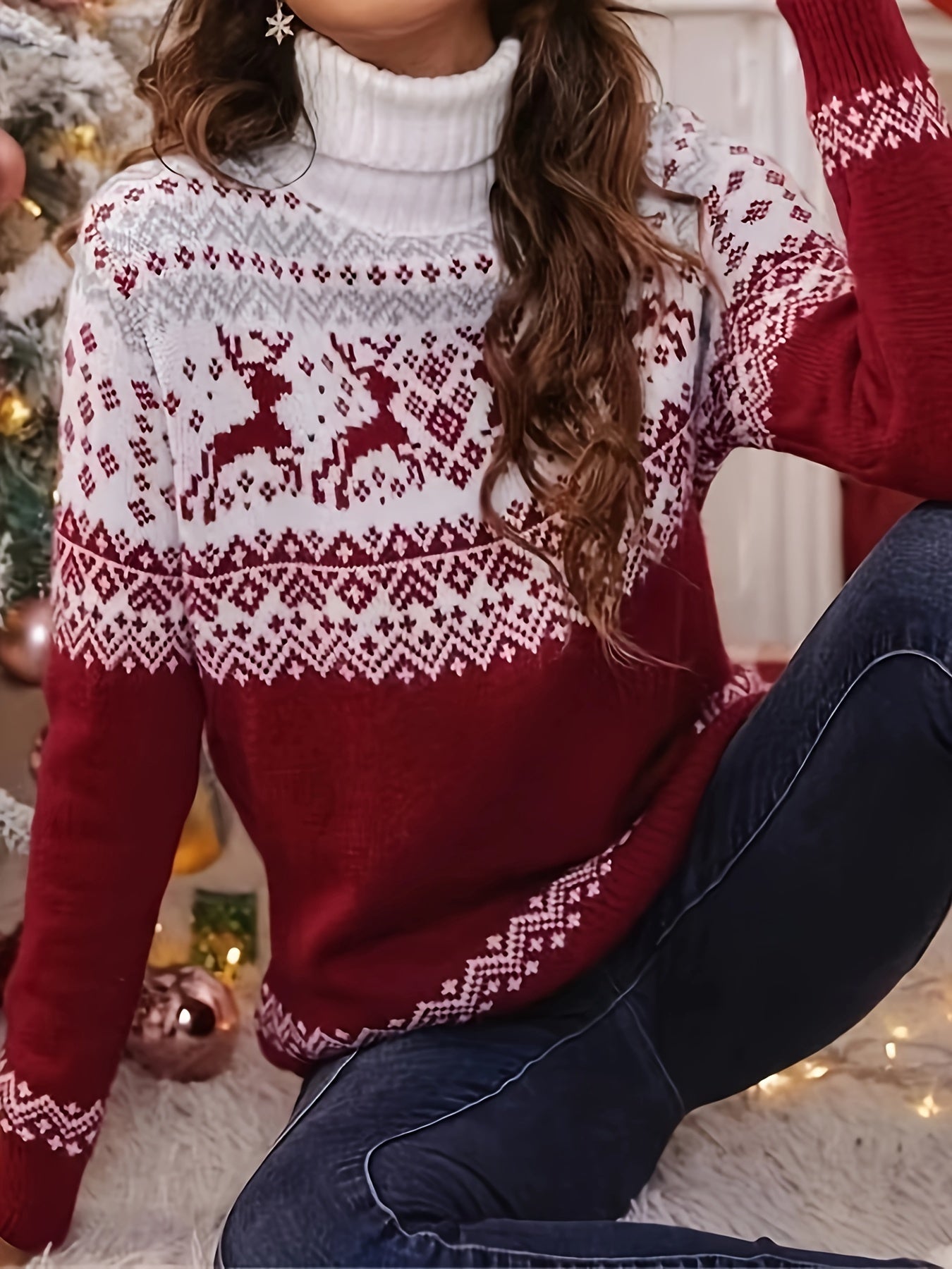 Noa | Casual jumper with Christmas deer print and collar