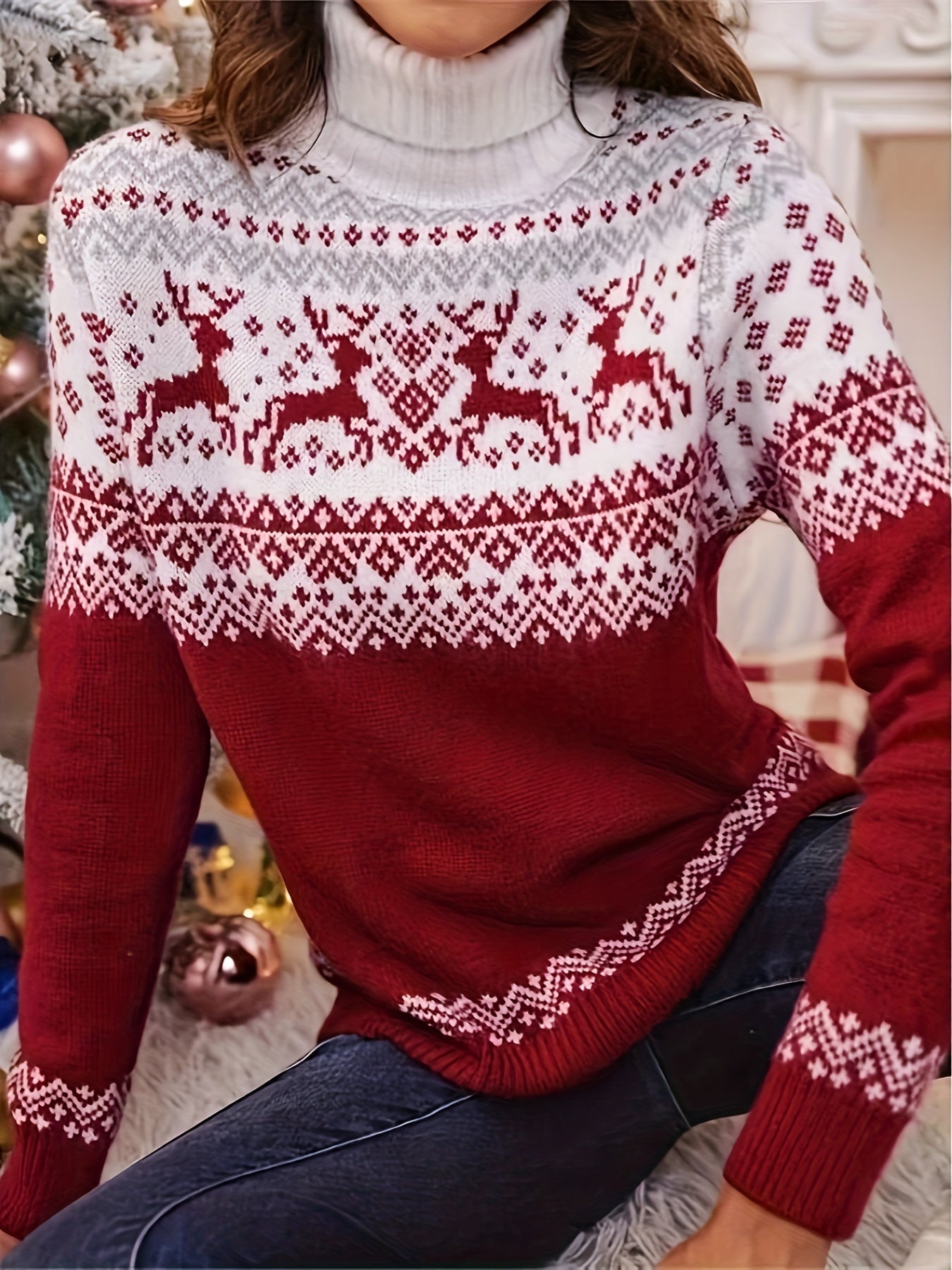 Noa | Casual jumper with Christmas deer print and collar