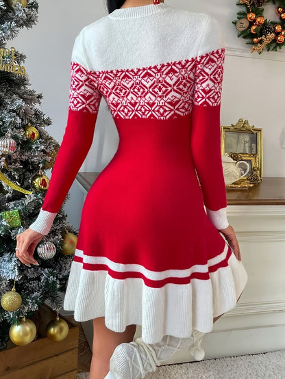 Noa | Elegant Christmas Dress with Geo Pattern and Long Sleeves