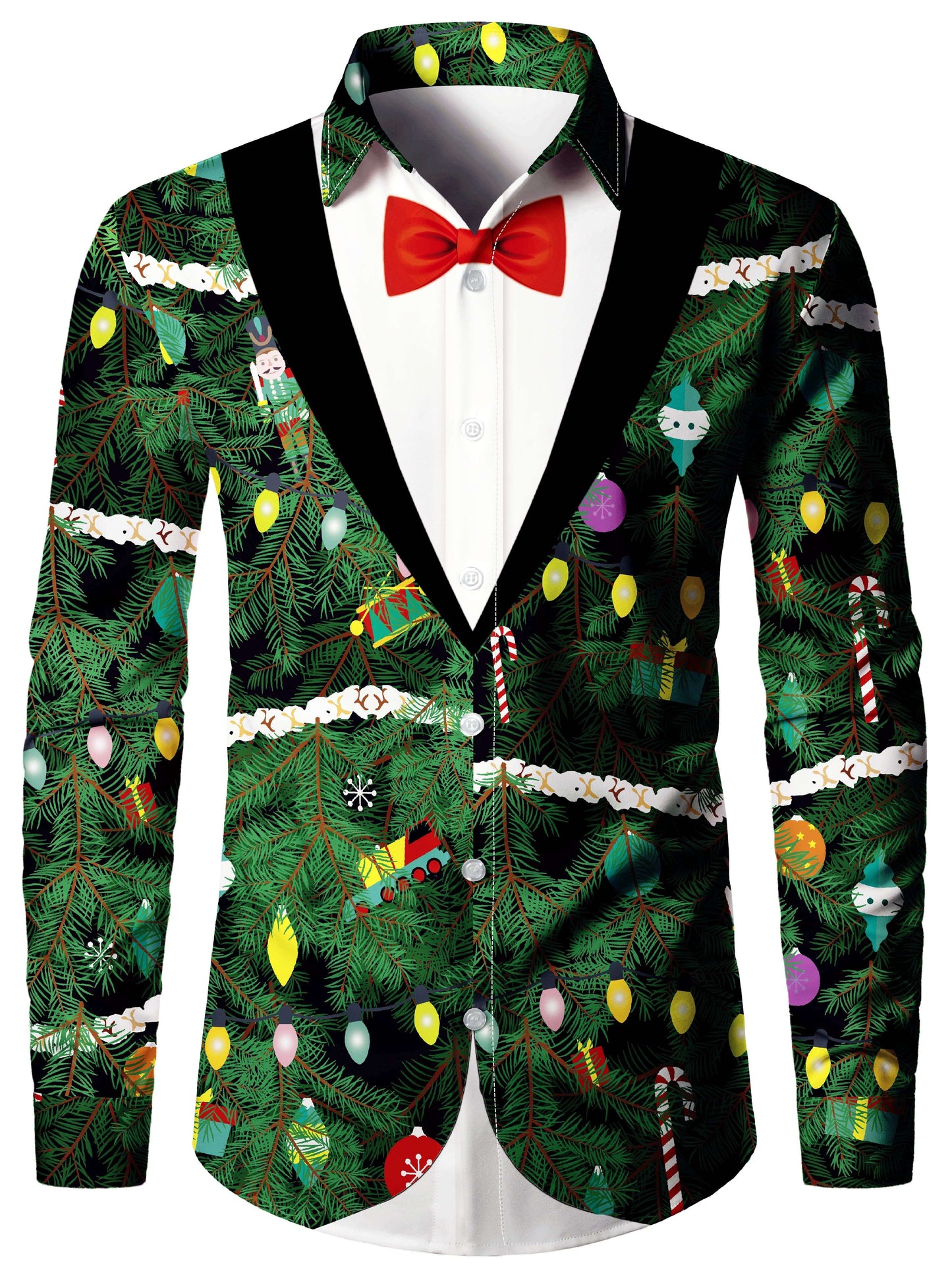 Noah | Christmas Tree Print Men's Shirt with Long Sleeves