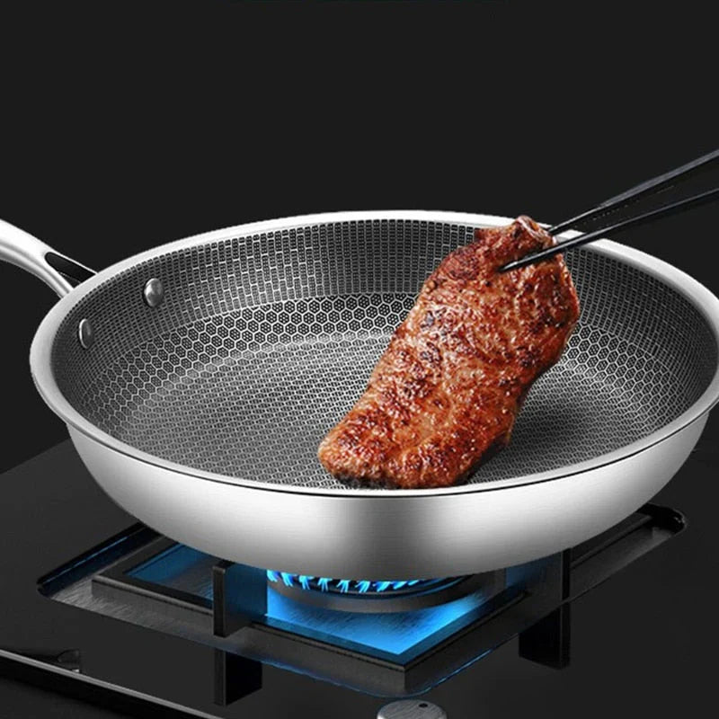 Antiaanbaklaag koekenpan van roestvrij staal - Duurzaam - Gezond koken - Perfecte warmteverdeling