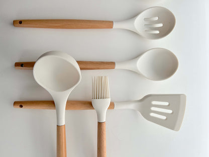 Non-Toxic Silicone Cooking Utensil Set - BPA-Free - Wooden Handles