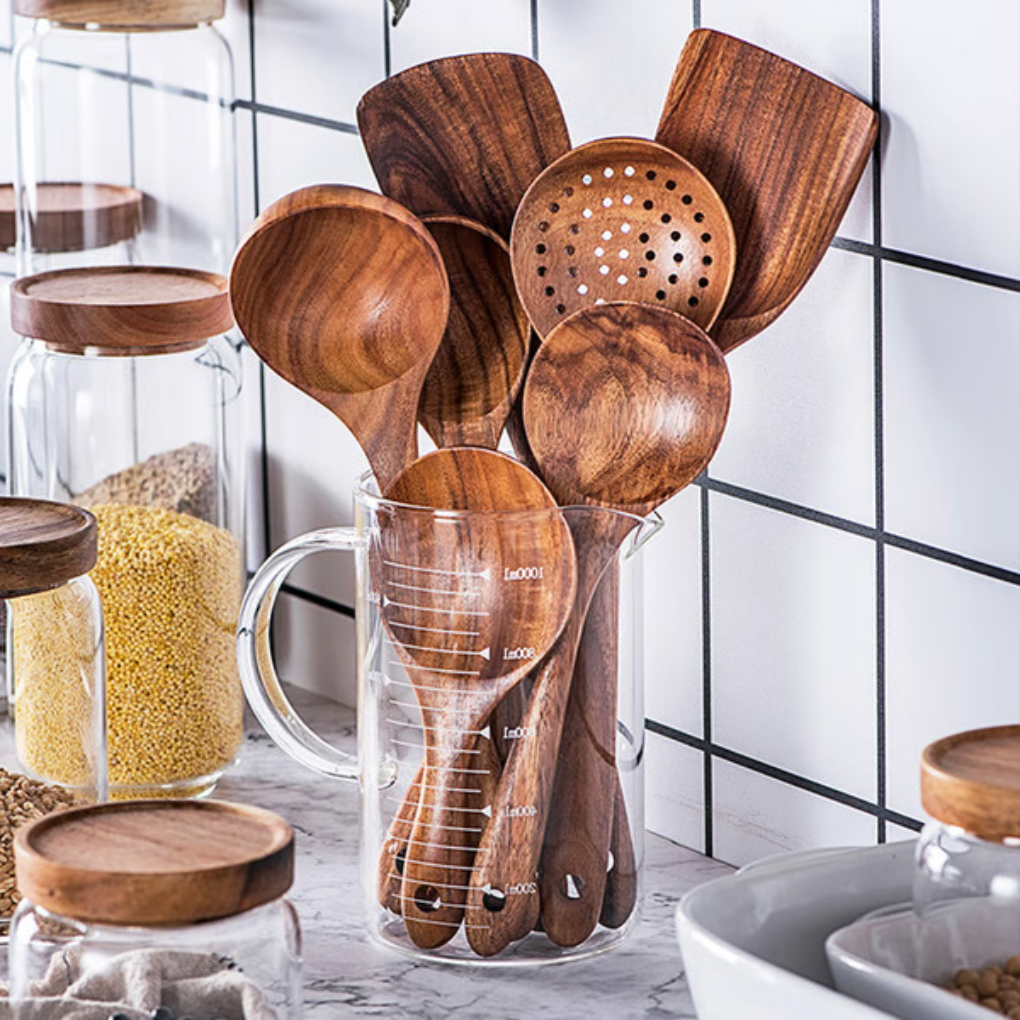 High-Quality Kitchen Utensils Made from Natural Teak Wood