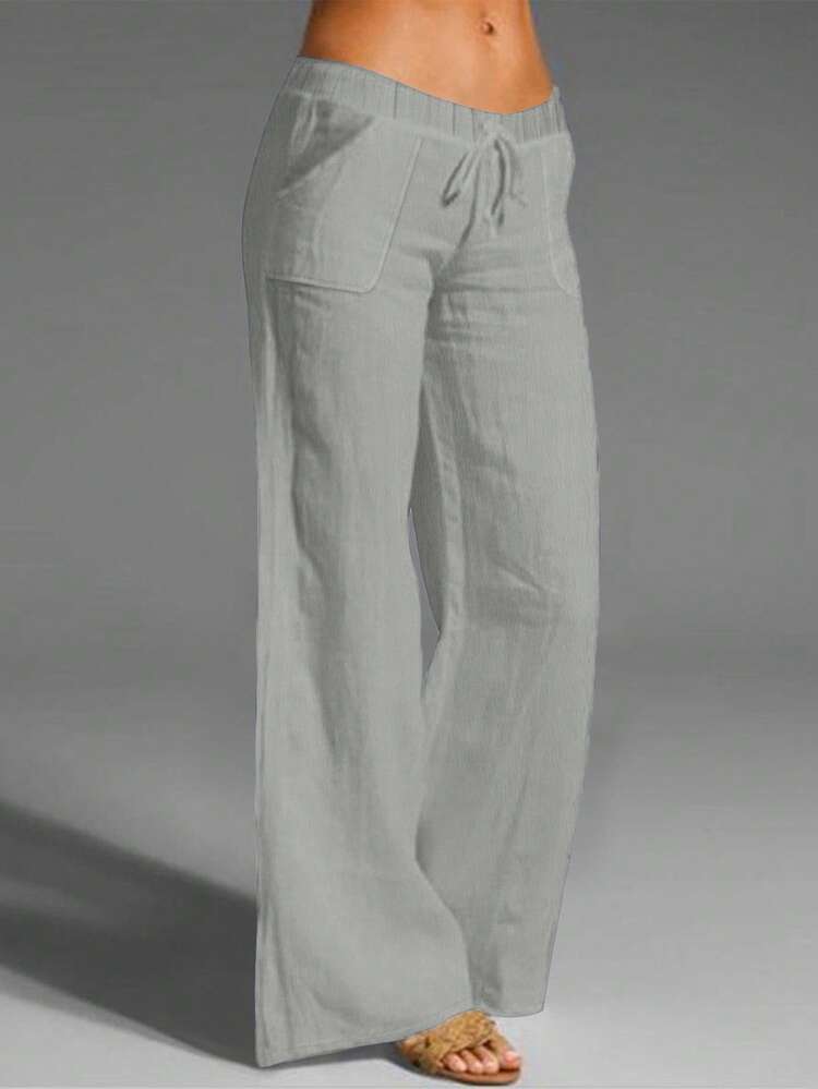 Comfortable Wide Trousers with Elastic Waist and Drawstring for Women