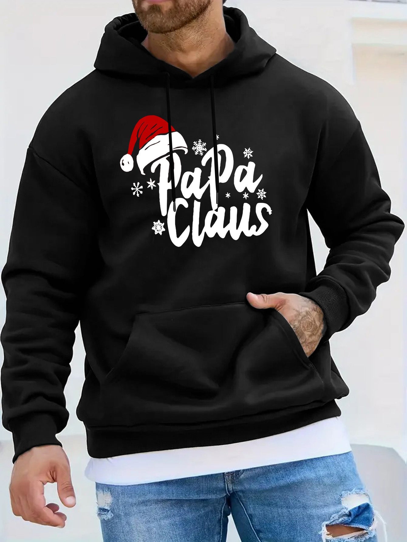 Papaclaus | Sweat à capuche Père Noël avec poche et manches longues