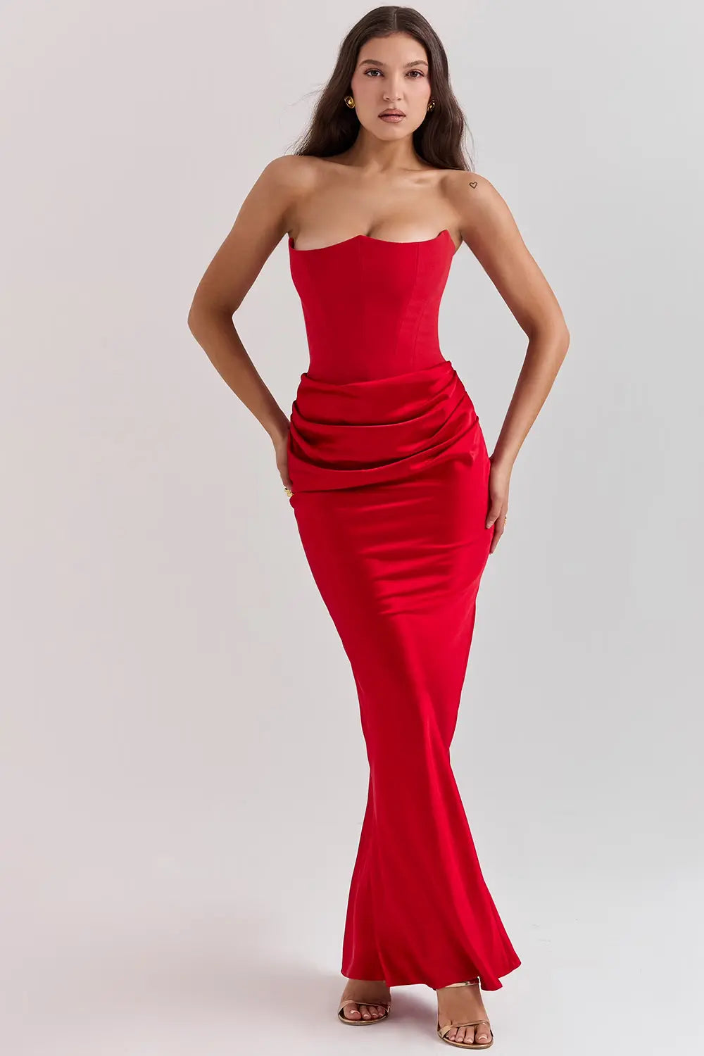 Maxi Evening Dress with Corset Strapless Satin for Women