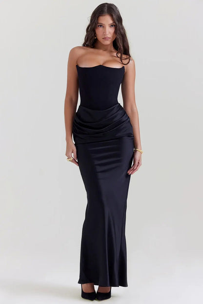 Maxi Evening Dress with Corset Strapless Satin for Women