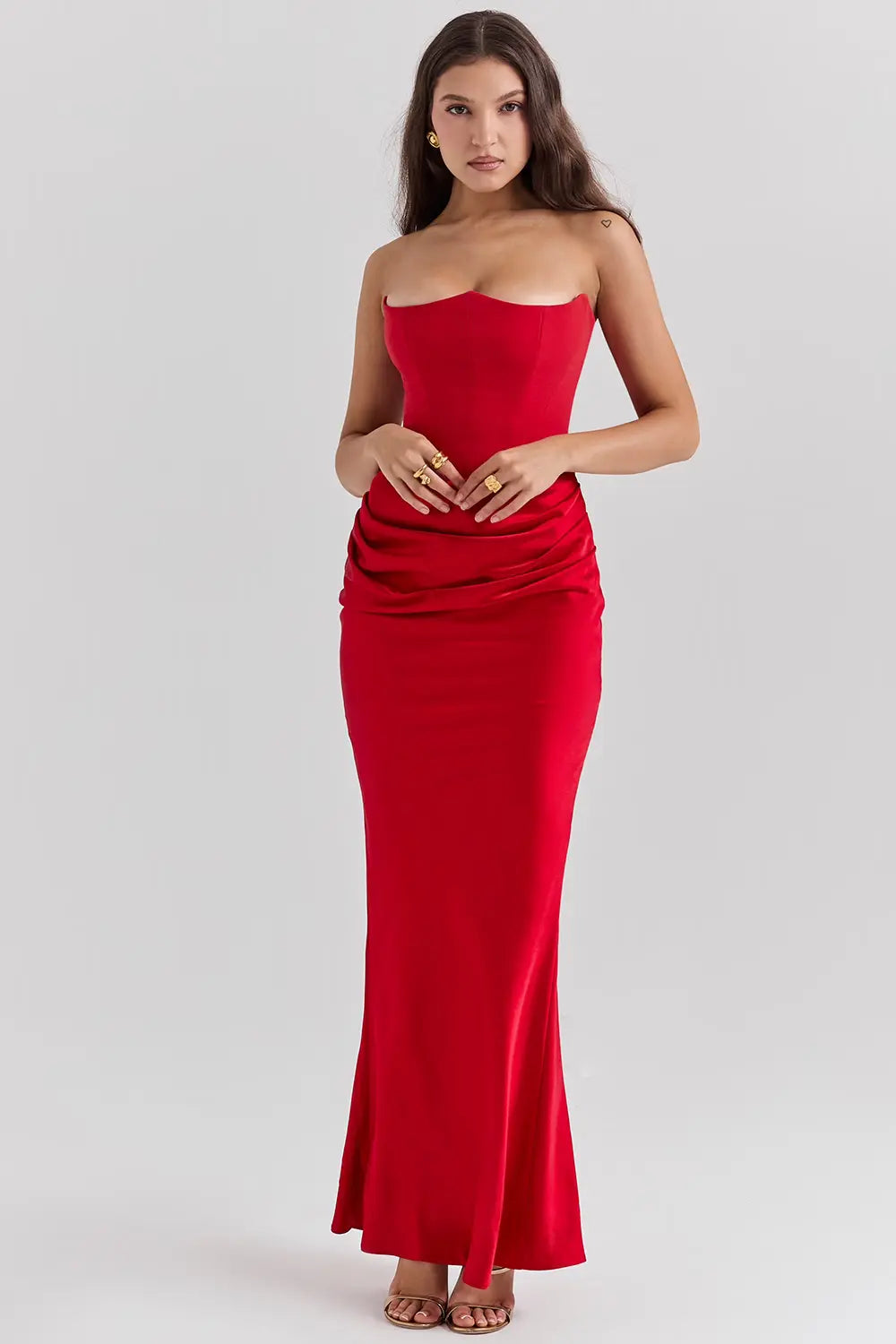 Maxi Evening Dress with Corset Strapless Satin for Women