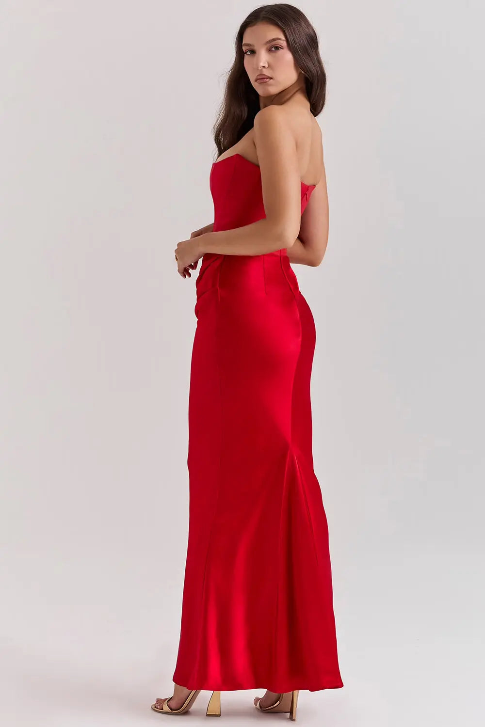 Maxi Evening Dress with Corset Strapless Satin for Women