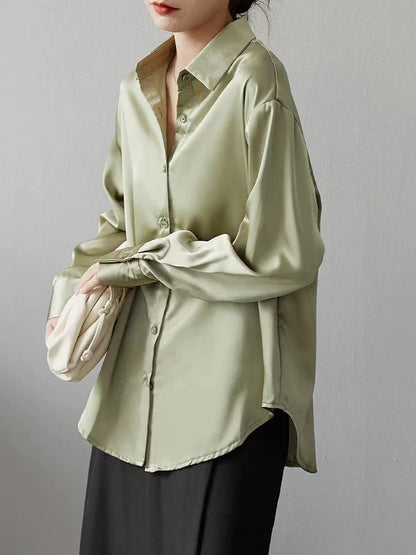 Elegant Satin Blouse Long Sleeve With Collar For Women