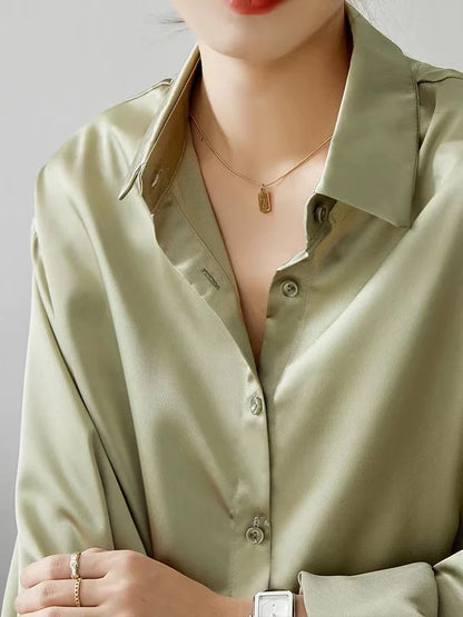 Elegant Satin Blouse Long Sleeve With Collar For Women