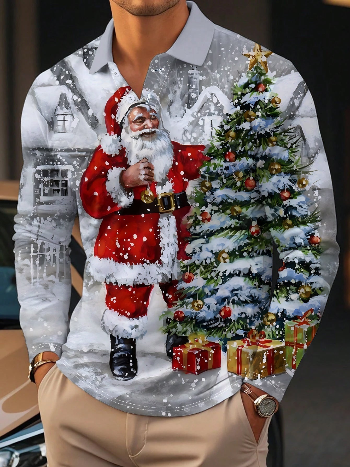 Polo décontracté à manches longues Piet avec imprimé de Noël