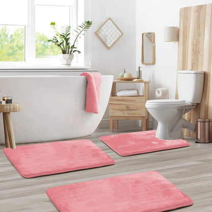 Hello – 3-piece velvet memory foam bath mat set