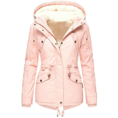 Ladies Waterproof Winter Coat with Hood and Adjustable Waist Cord