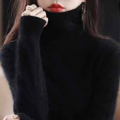 Ladies' Luxe Soft Knitted Roll Neck Jumper with Ribbed Cuffs