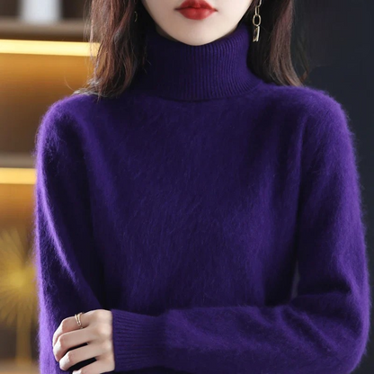 Ladies' Luxe Soft Knitted Roll Neck Jumper with Ribbed Cuffs