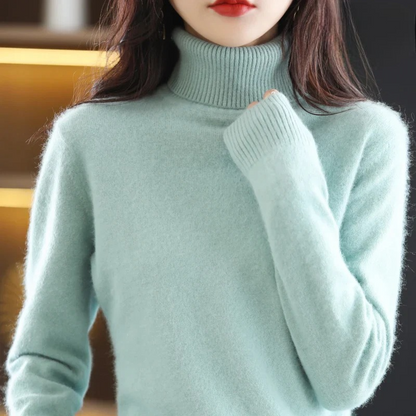 Ladies' Luxe Soft Knitted Roll Neck Jumper with Ribbed Cuffs
