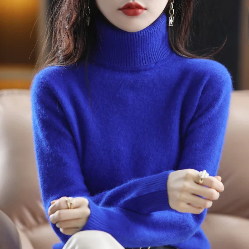 Ladies' Luxe Soft Knitted Roll Neck Jumper with Ribbed Cuffs
