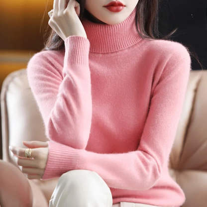 Ladies' Luxe Soft Knitted Roll Neck Jumper with Ribbed Cuffs