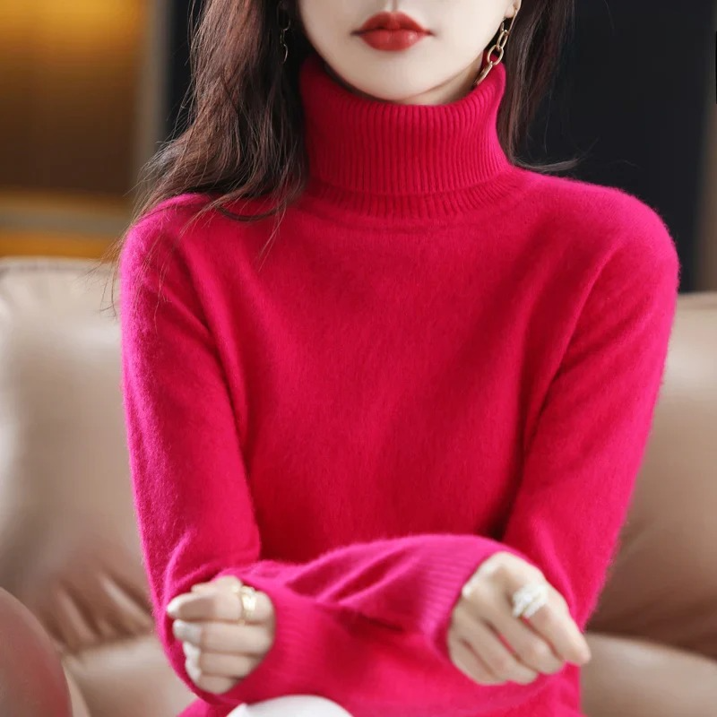 Ladies' Luxe Soft Knitted Roll Neck Jumper with Ribbed Cuffs