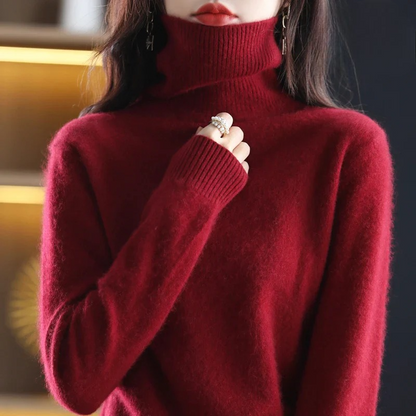 Ladies' Luxe Soft Knitted Roll Neck Jumper with Ribbed Cuffs