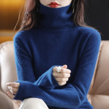Ladies' Luxe Soft Knitted Roll Neck Jumper with Ribbed Cuffs