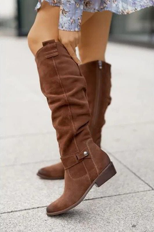 Ladies Knee-High Boots with Suede Look