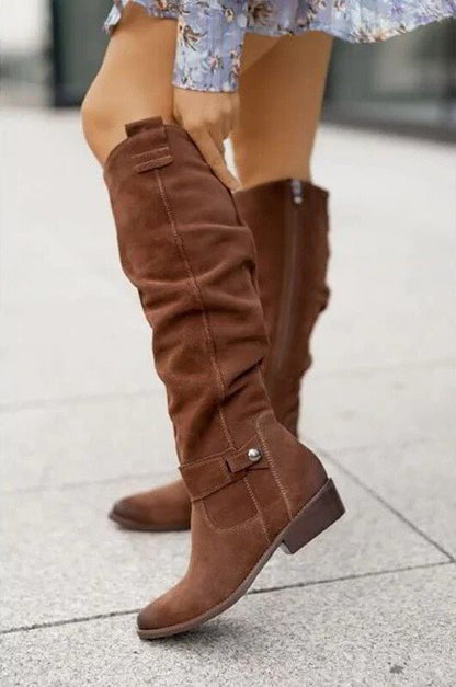 Ladies Knee-High Boots with Suede Look