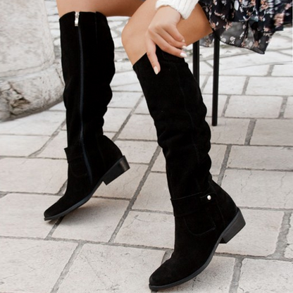 Ladies Knee-High Boots with Suede Look