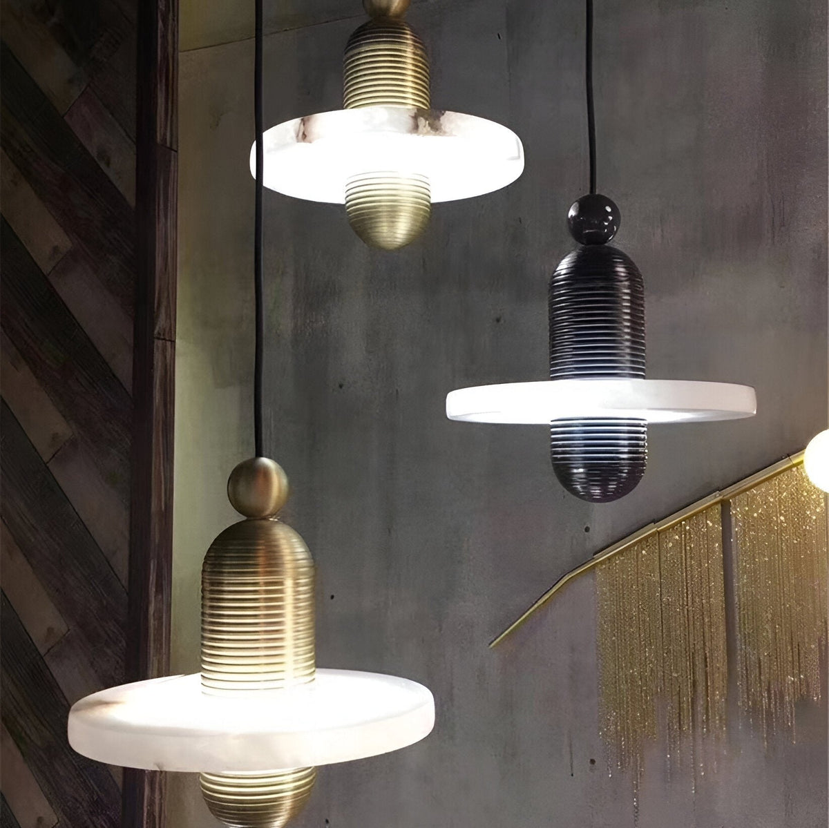 Modern LED Pendant Light in Iron and Alabaster