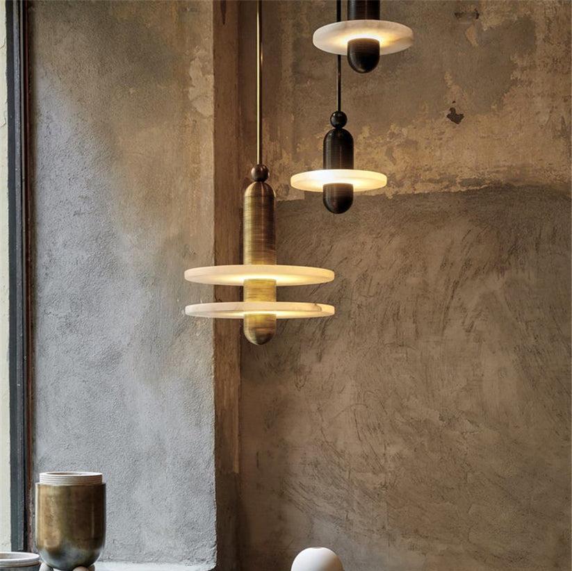 Modern LED Pendant Light in Iron and Alabaster