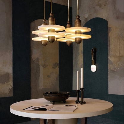 Modern LED Pendant Light in Iron and Alabaster