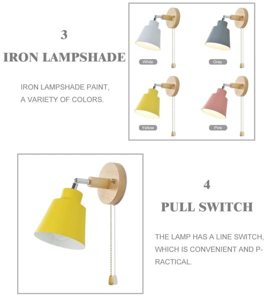 Lámpara de pared Collin giratoria con interruptor de cadena
