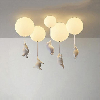 Playful Ceiling Lamp with Bears and Balloon Lights for Children's Room