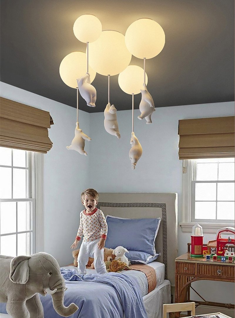 Playful Ceiling Lamp with Bears and Balloon Lights for Children's Room