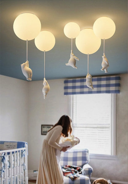 Playful Ceiling Lamp with Bears and Balloon Lights for Children's Room