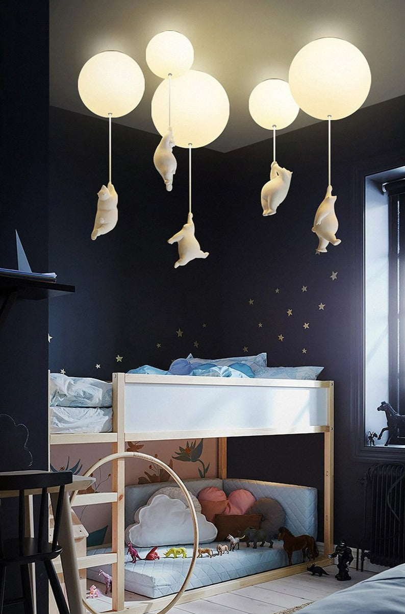 Playful Ceiling Lamp with Bears and Balloon Lights for Children's Room