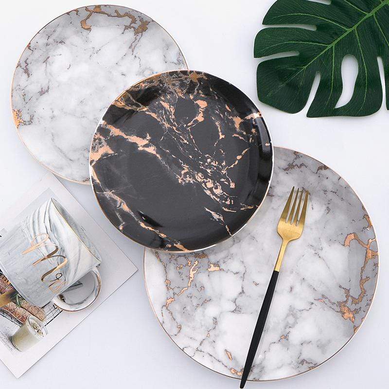 Luxury Porcelain Plates with Marble Effect and Gold Accents for Stylish Table Settings