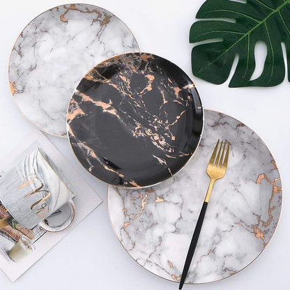 Luxury Porcelain Plates with Marble Effect and Gold Accents for Stylish Table Settings