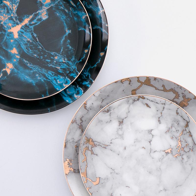 Luxury Porcelain Plates with Marble Effect and Gold Accents for Stylish Table Settings